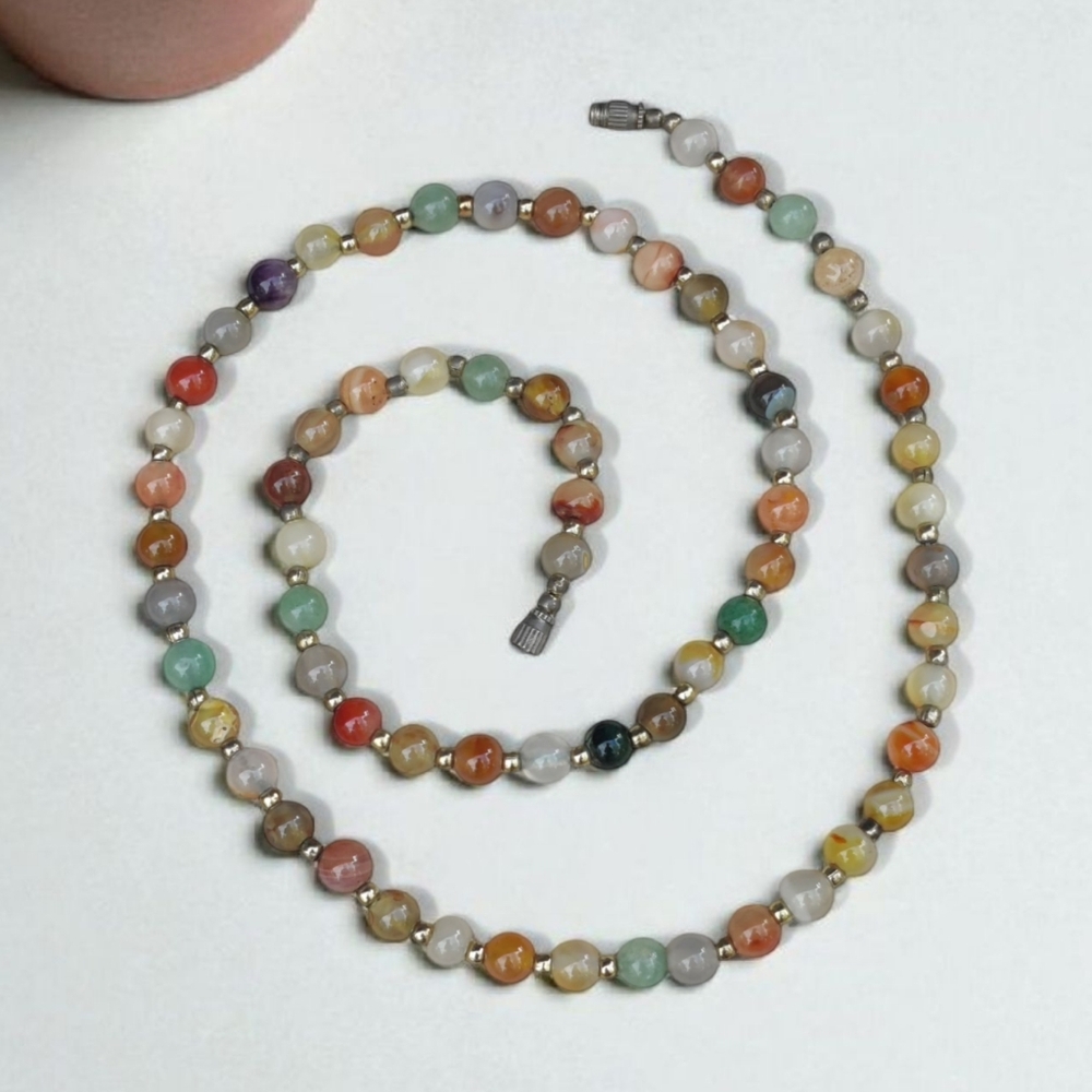 Multicolor Genuine Agate Beaded Women's Necklace